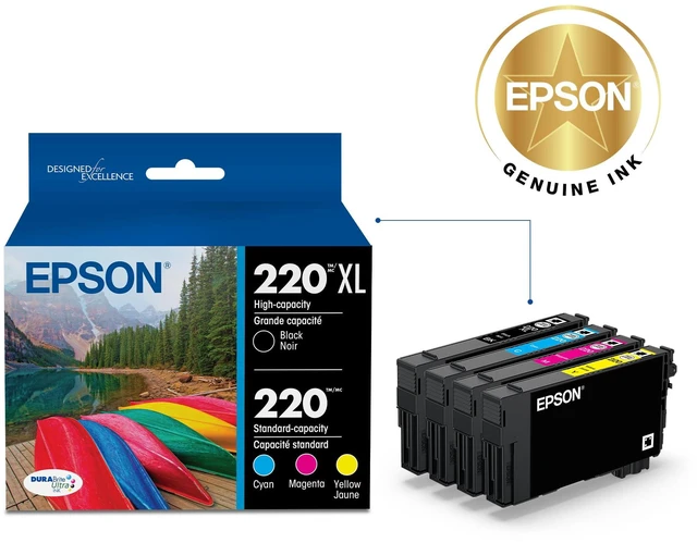 Alt view image 2 of 5 - 220 Genuine Ink Cartridge XL Black and Standard Color Combo Pack Works with WorkForce WF-2630 WF-2650 WF-2660 WF-2750 WF-2760 Expression XP-320 XP-420 XP-424