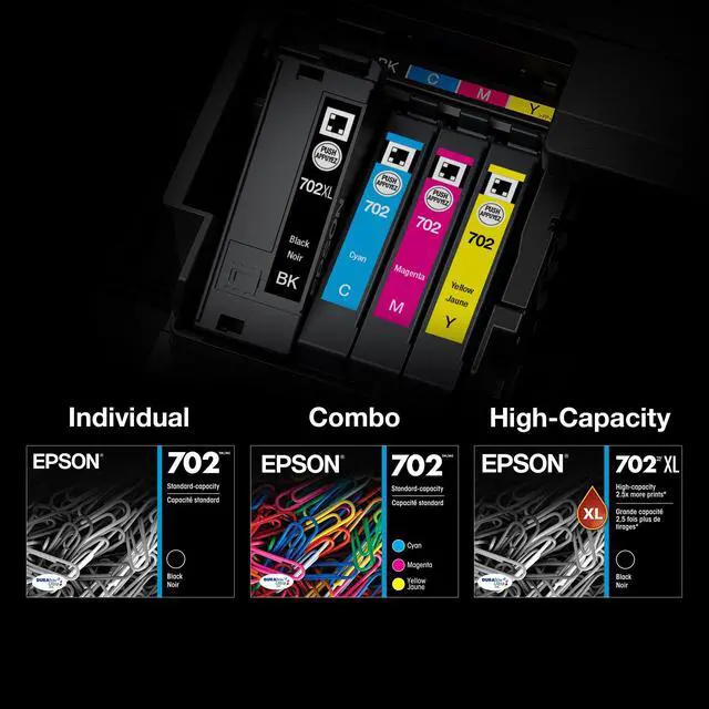 Alt view image 5 of 6 - 702 DURABrite Ultra Ink High Capacity Black & Standard Color Cartridge Combo Pack (T702XL-BCS) Works with Workforce Pro WF-3720,3730,3733,(Pack of 2)