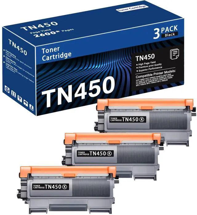 Main image of TN450 Black 3-Pack High Yield Toner Cartridge Compatible Brother TN-450 TN 450 Replacement for HL-2240 HL-2270DW HL-2280DW MFC-7360N MFC-7460DN MFC-7860DW IntelliFax 2840 2940 Printer