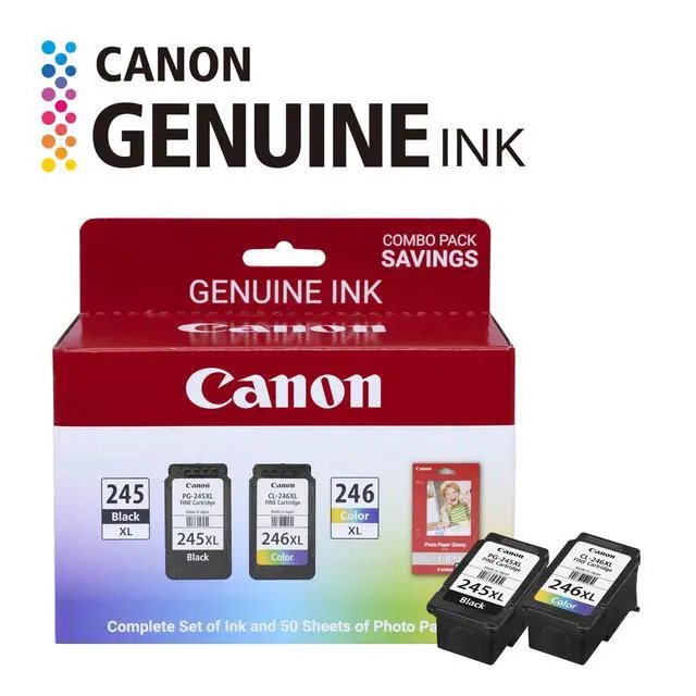 Alt view image 2 of 7 - PG-245 XL / CL-246 XL Genuine Ink Value Pack (2 Cartridges) with 50-Sheet Photo Paper, Compatible with iP2820, MG2420/2924/2920/3020/2522/2525, MX492, TS3120/302/302a/202/202a/4520/3320