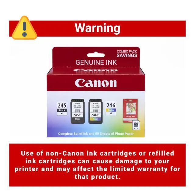 Alt view image 4 of 7 - PG-245 XL / CL-246 XL Genuine Ink Value Pack (2 Cartridges) with 50-Sheet Photo Paper, Compatible with iP2820, MG2420/2924/2920/3020/2522/2525, MX492, TS3120/302/302a/202/202a/4520/3320