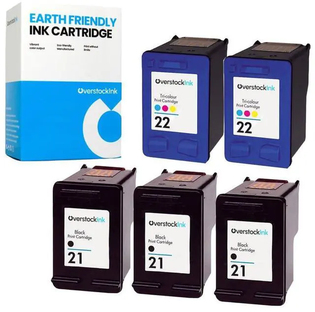 Main image of 21 and 22 Combo Pack Replacement Ink Cartridge for HP Printers (3 Black, 2 Color)