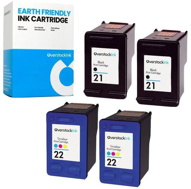 Main image of 21 and 22 Combo Pack Replacement Ink Cartridge for HP Printers (2 Black, 2 Color)
