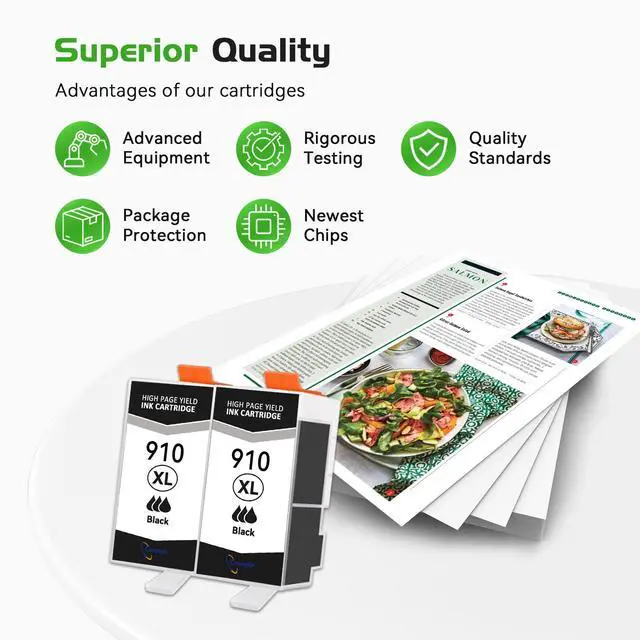Alt view image 5 of 7 - 910XL 910 Ink Cartridges High Yield (2-Pack, Black) Compatible Replacement for 910XL Ink Cartridges for OfficeJet Pro 8015e 8025e 8028e 8035e 8020 8015 8025 8010 8035 8030 8028 8022 Printer