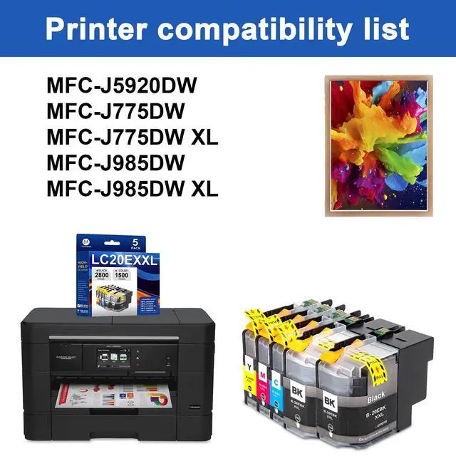 Alt view image 2 of 7 - LC20EXXL Ink Cartridge High Yield Replacement for Brother LC20E XXL LC20EXXL Ink Cartridges for MFC-J5920DW MFC-J775DW MFC-J775DWXL MFC-J985DW MFC-J985DWXL Printer(5Pack,2BK/1C/1Y/1M)