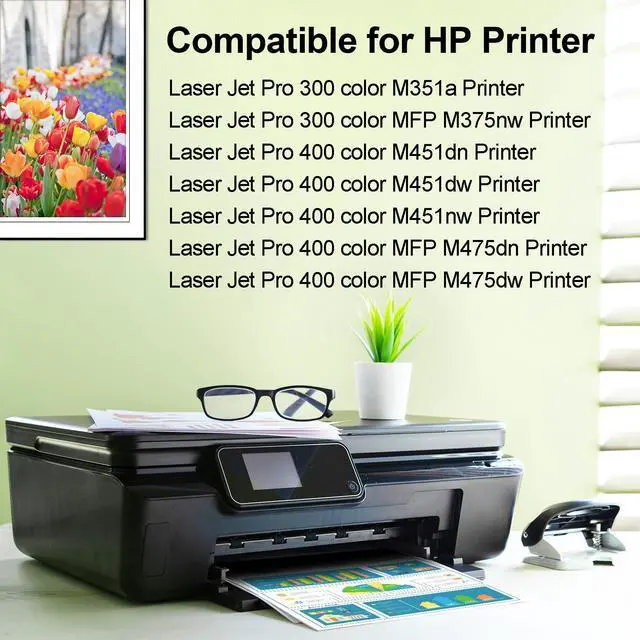 Alt view image 2 of 7 - Compatible Toner Cartridge Replacement for HP 305A CE410A CE411A CE412A CE413A Toner 4 Packs Set Works on Laser Jet Pro 400 Color M451nw M451dw M451dn MFP M475dn M475dw M375nw Printer