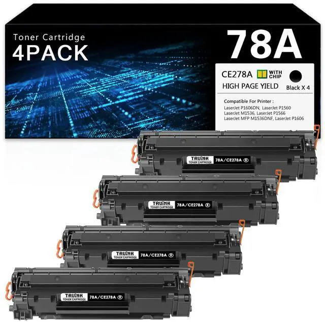 Main image of 78A Toner Cartridge 4-Pack Replacement for HP 78A | CE278A Toner Compatible with HP P1606DN M1536 MFP M1536DNF P1560 P1566 P1606 Printer Ink.(4 Black)