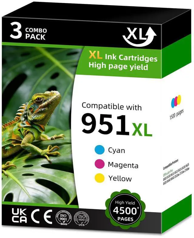 Main image of 951XL High Yield Ink Cartridge Replacement for HP951XL HP951 951 XL Combo Pack Compatible with HP officejet pro 8600 8100 8610 8615 8616 8620 (Cyan Magenta Yellow 3 Pack)