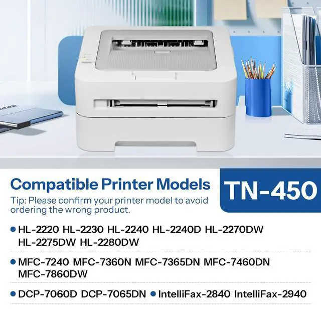 Alt view image 3 of 6 - TN450 TN-450 Toner Cartridge Black Replacement for Brother TN450 TN-450 TN 450 HL-2240D HL-2275DW HL-2280DW MFC-7860DW DCP-7060D DCP-7065DN IntelliFax-2840 IntelliFAX-2940 Printer 4 Pack
