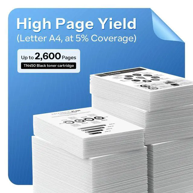 Alt view image 2 of 6 - TN450 TN-450 Toner Cartridge Black Replacement for Brother TN450 TN-450 TN 450 HL-2240D HL-2275DW HL-2280DW MFC-7860DW DCP-7060D DCP-7065DN IntelliFax-2840 IntelliFAX-2940 Printer 4 Pack
