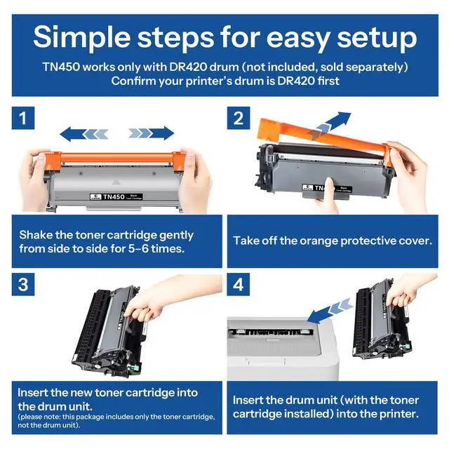 Alt view image 4 of 6 - TN450 TN-450 Toner Cartridge Black Replacement for Brother TN450 TN-450 TN 450 HL-2240D HL-2275DW HL-2280DW MFC-7860DW DCP-7060D DCP-7065DN IntelliFax-2840 IntelliFAX-2940 Printer 4 Pack