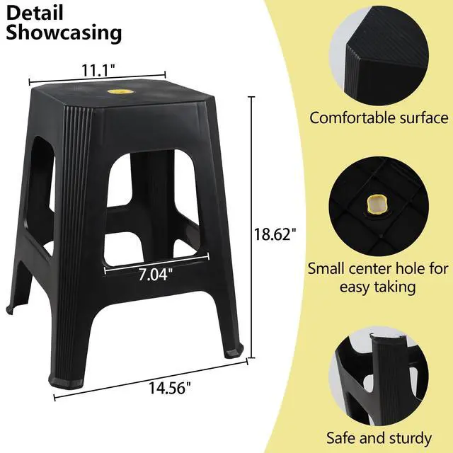 Alt view image 3 of 7 - 6-Pack Plastic Stacking Backless Stools, Plastic Square Stool, Black | stable supportive legs, textured seating surface, uilt-in grip hole, easy storage stacking design