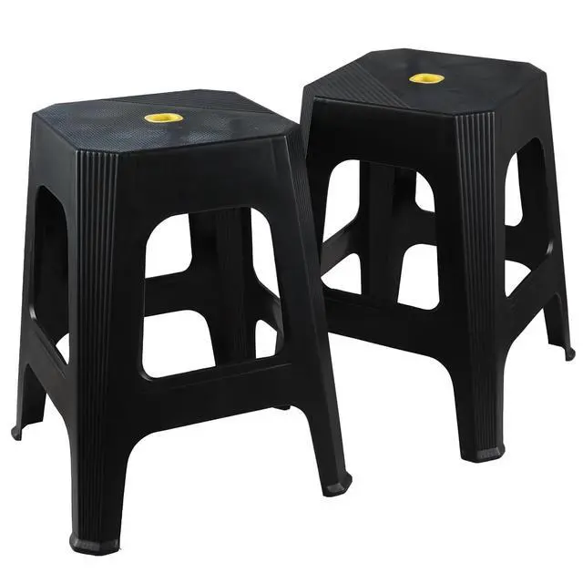 Alt view image 7 of 7 - 6-Pack Plastic Stacking Backless Stools, Plastic Square Stool, Black | stable supportive legs, textured seating surface, uilt-in grip hole, easy storage stacking design