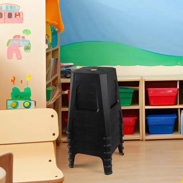 Alt view image 2 of 7 - 6-Pack Plastic Stacking Backless Stools, Plastic Square Stool, Black | stable supportive legs, textured seating surface, uilt-in grip hole, easy storage stacking design
