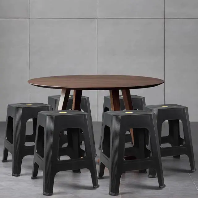 Alt view image 4 of 7 - 6-Pack Plastic Stacking Backless Stools, Plastic Square Stool, Black | stable supportive legs, textured seating surface, uilt-in grip hole, easy storage stacking design
