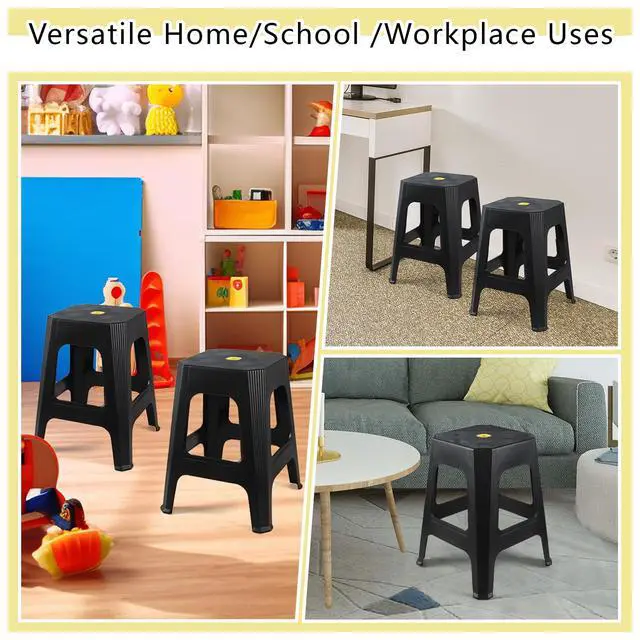 Alt view image 5 of 7 - 6-Pack Plastic Stacking Backless Stools, Plastic Square Stool, Black | stable supportive legs, textured seating surface, uilt-in grip hole, easy storage stacking design