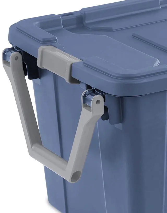 Alt view image 5 of 7 - Industrial Storage Tote with Wheels, Blue, Heavy-Duty Plastic, 40 Gallon, Latching Lid, Stackable, 36.75x21.38x18 Inch, 2 Pack