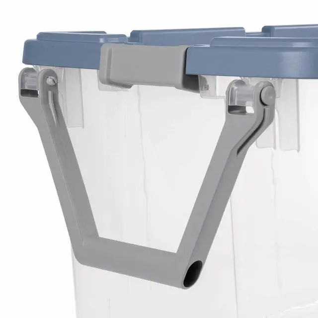 Alt view image 4 of 7 - Wheeled Storage Box, Clear Plastic with Blue Lid, 160 Quart Capacity, Stackable Container with Latches, Heavy Duty Wheels, 36.75x21.38x18 Inch, 2 Pack