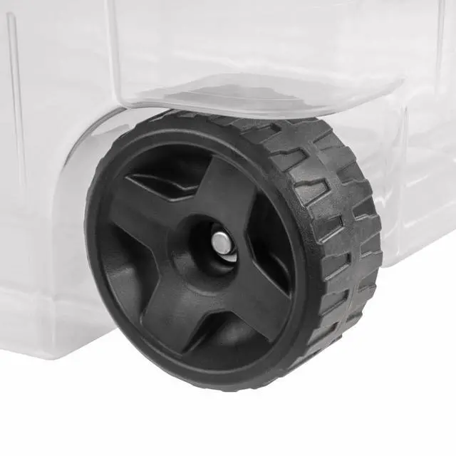 Alt view image 5 of 7 - Wheeled Storage Box, Clear Plastic with Blue Lid, 160 Quart Capacity, Stackable Container with Latches, Heavy Duty Wheels, 36.75x21.38x18 Inch, 2 Pack