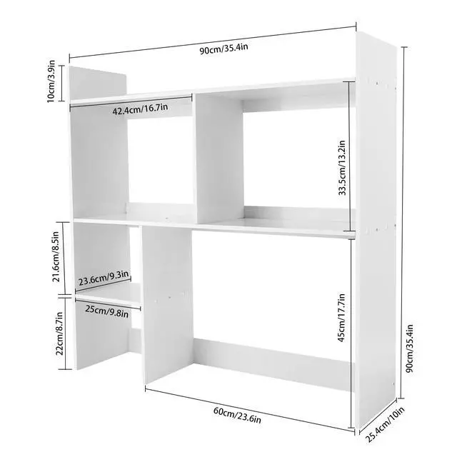 Alt view image 3 of 7 - Desk Hutch, Desktop Shelf for Computer Desk, White 3-Tier Display Rack, Multipurpose Wood Bookshelf Storage Organizer for Dorm Office Home