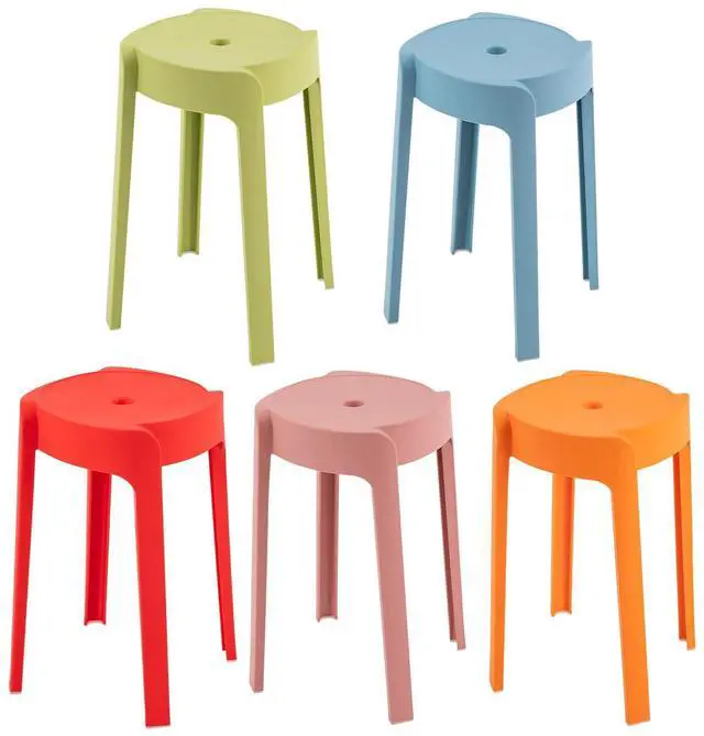 Main image of 18Inch Plastic Stack Stools 5 Pack - Portable Stackable Chairs Backless Bar Stools for Kids, Unique Design Nesting Decorative Stool for Classroom School (Multi-Coloured)
