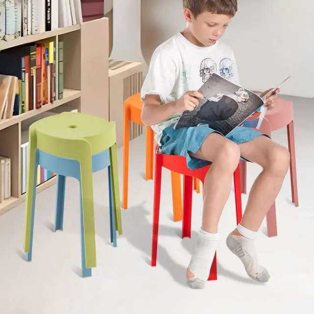 Alt view image 2 of 7 - 18Inch Plastic Stack Stools 5 Pack - Portable Stackable Chairs Backless Bar Stools for Kids, Unique Design Nesting Decorative Stool for Classroom School (Multi-Coloured)
