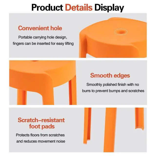 Alt view image 7 of 7 - 18Inch Plastic Stack Stools 5 Pack - Portable Stackable Chairs Backless Bar Stools for Kids, Unique Design Nesting Decorative Stool for Classroom School (Multi-Coloured)