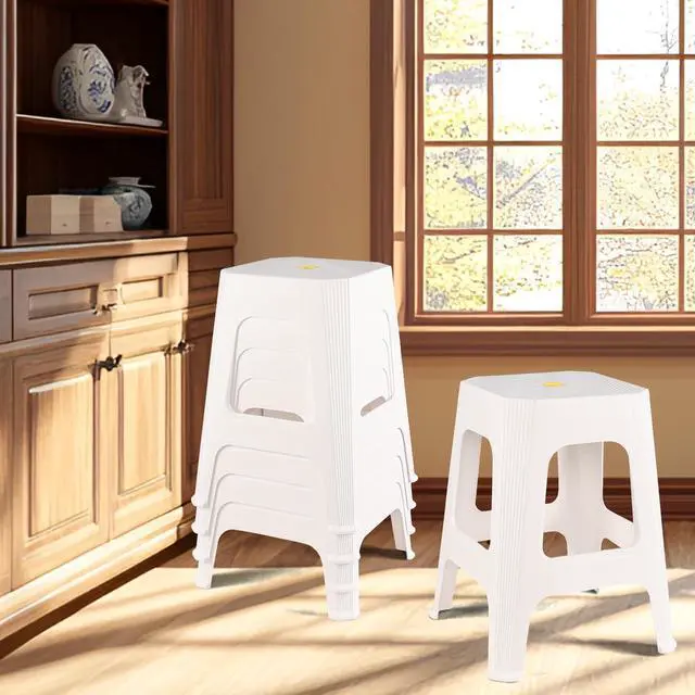 Alt view image 5 of 7 - 6 Pack White Square Stacking Stools, 18.9 Inch Nesting Stools | Plastic Material, Reinforced Grid Support Structure, Nestable Stools for Home Classroom Indoor Spaces