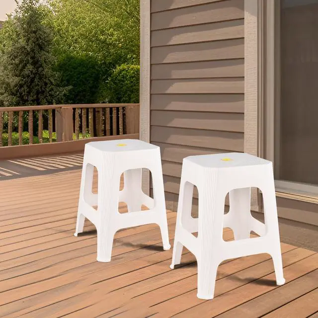 Alt view image 6 of 7 - 6 Pack White Square Stacking Stools, 18.9 Inch Nesting Stools | Plastic Material, Reinforced Grid Support Structure, Nestable Stools for Home Classroom Indoor Spaces