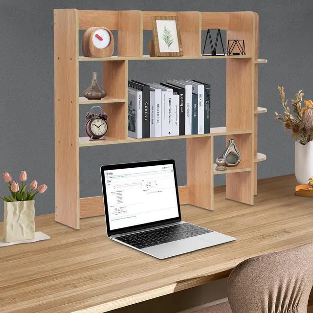 Alt view image 2 of 7 - Desktop Bookshelf, 39.4" Desktop Organizer Shelf Desk Hutch for Computer Desk 2 Tier Desk Shelf Multifunctional Freestanding Storage Rack Display Shelf for Home Office Dorm