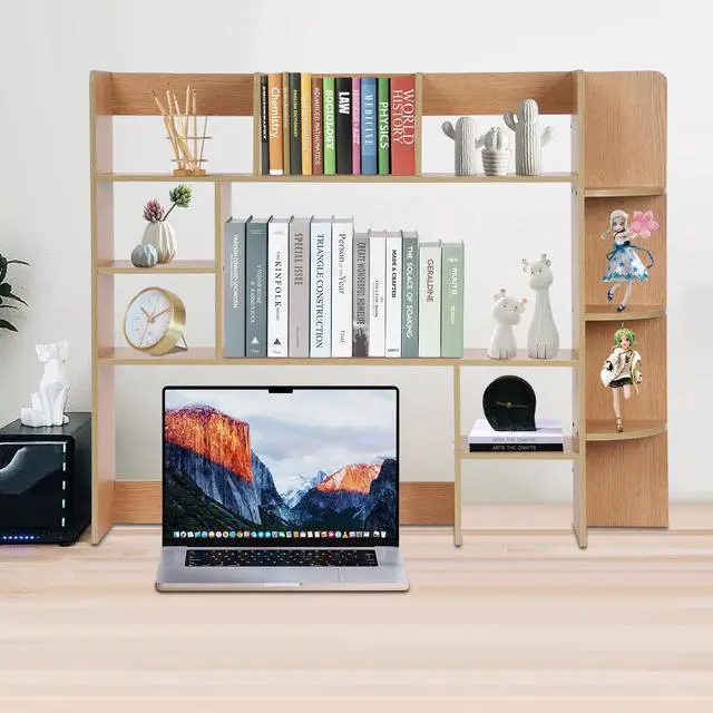 Alt view image 6 of 7 - Desktop Bookshelf, 39.4" Desktop Organizer Shelf Desk Hutch for Computer Desk 2 Tier Desk Shelf Multifunctional Freestanding Storage Rack Display Shelf for Home Office Dorm