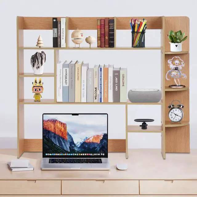 Alt view image 5 of 7 - Desktop Bookshelf, 39.4" Desktop Organizer Shelf Desk Hutch for Computer Desk 2 Tier Desk Shelf Multifunctional Freestanding Storage Rack Display Shelf for Home Office Dorm