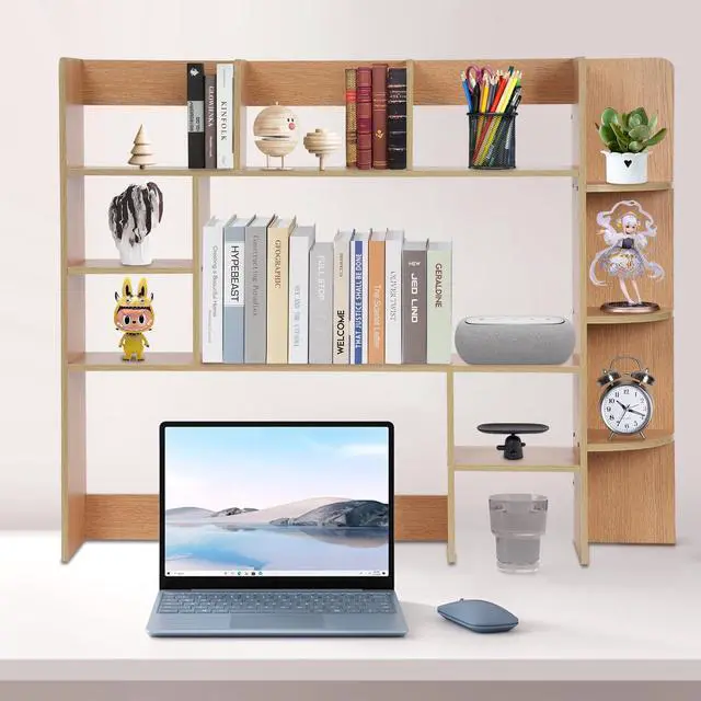 Alt view image 4 of 7 - Desktop Bookshelf, 39.4" Desktop Organizer Shelf Desk Hutch for Computer Desk 2 Tier Desk Shelf Multifunctional Freestanding Storage Rack Display Shelf for Home Office Dorm