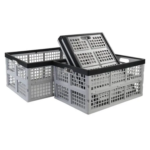 Alt view image 7 of 7 - 42 Liter 4 Pack Collapsible Plastic Storage Crates, Folding Crate Storage, Stackable Utility Totes for Car Trunk, Home, Office, and Pantry Organization