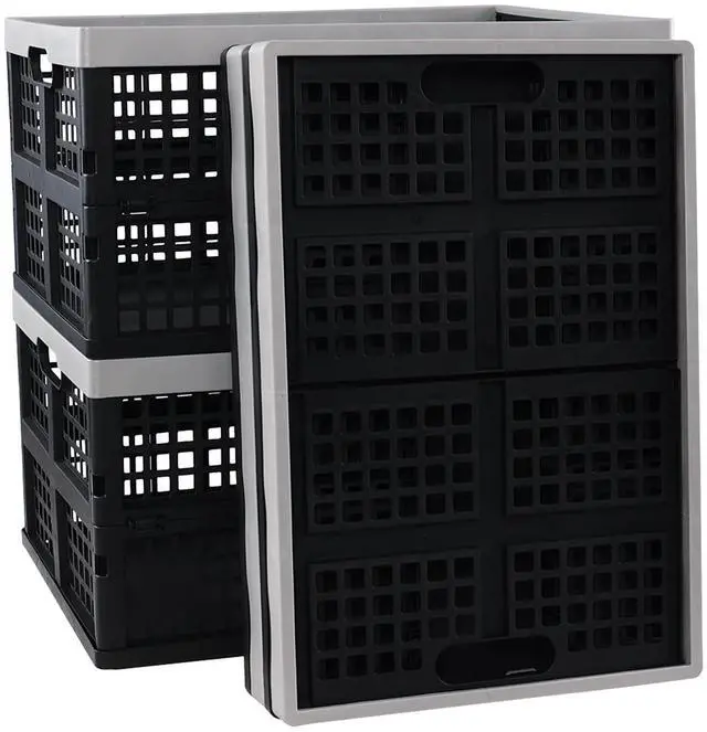 Main image of 4-pack 42 Liter Collapsible Crates, Large Plastic Folding Storage Crates Bins