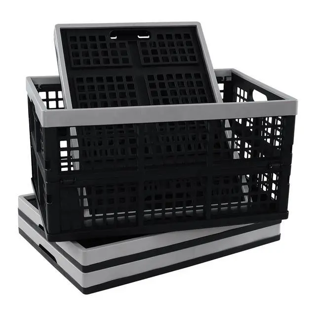 Alt view image 7 of 7 - 4-pack 42 Liter Collapsible Crates, Large Plastic Folding Storage Crates Bins