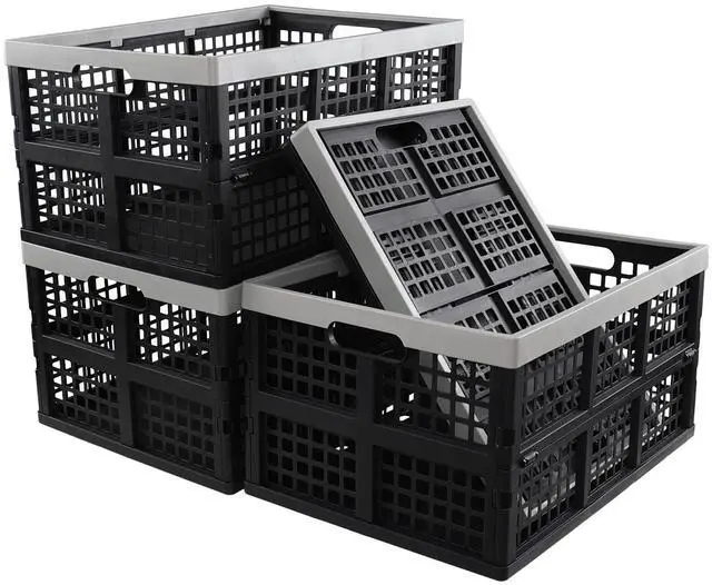 Main image of 4 Pack Stackable Storage Crates Large, 42 L Plastic Collapsible Crates for Groceries