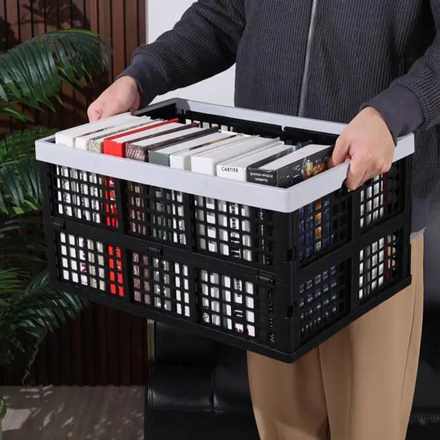 Alt view image 2 of 7 - 4 Pack Stackable Storage Crates Large, 42 L Plastic Collapsible Crates for Groceries