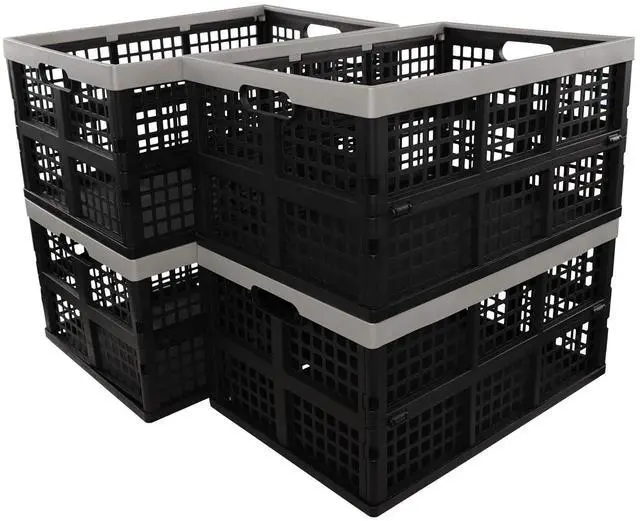 Main image of Large Collapsible Storage Crates, 42 Liter Plastic Foldable Crate Bins Set of 4