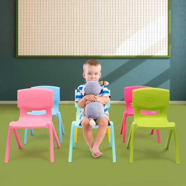 Alt view image 4 of 7 - 6Pcs Colorful Stackable School Chairs, 11inch Seat Height Colorful Plastic Kids Classrooms Chairs for Kids Learning Indoor Outdoor for Home Preschool Daycare Center