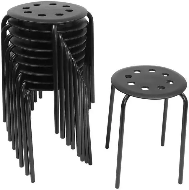 Main image of 10 Pack Stacking Stools Set with Metal Frame, 17 in Portable Classroom Stackable Plastic Stools Backless White Stool + Round Top for Children Students School Office Home Kitchen. (Black)