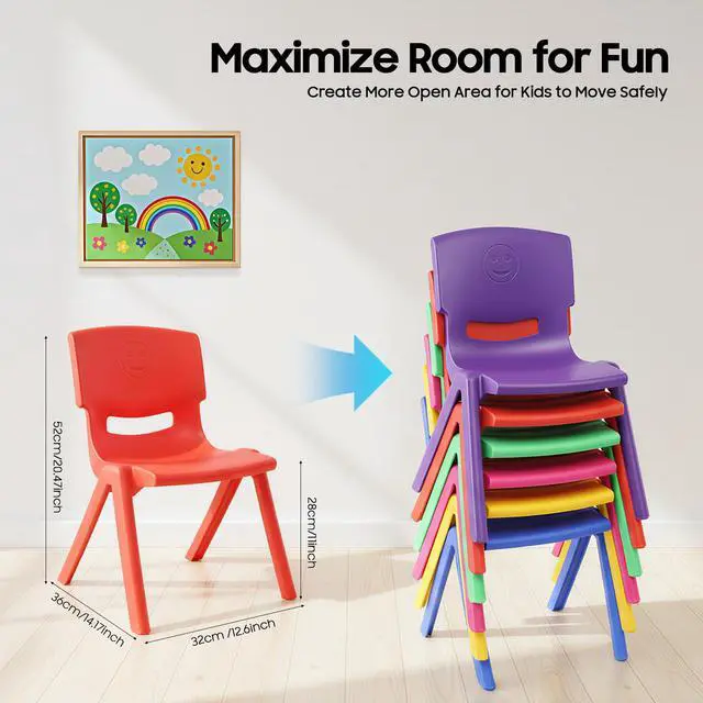 Alt view image 2 of 7 - 6Pcs Stackable School Chairs, 11 inch Height Kids Colorful Plastic Stack Chair, Plastic Classrooms Chairs for School, Daycare, Children's Bedrooms, Preschools, 220lbs Capacity