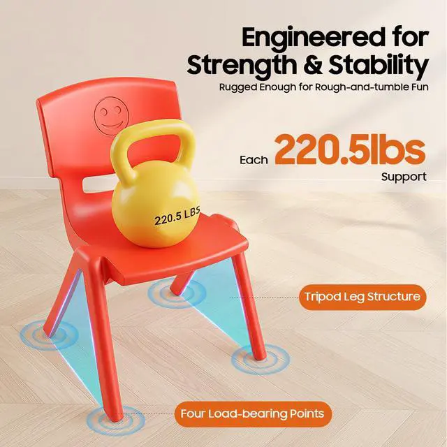 Alt view image 3 of 7 - 6Pcs Stackable School Chairs, 11 inch Height Kids Colorful Plastic Stack Chair, Plastic Classrooms Chairs for School, Daycare, Children's Bedrooms, Preschools, 220lbs Capacity