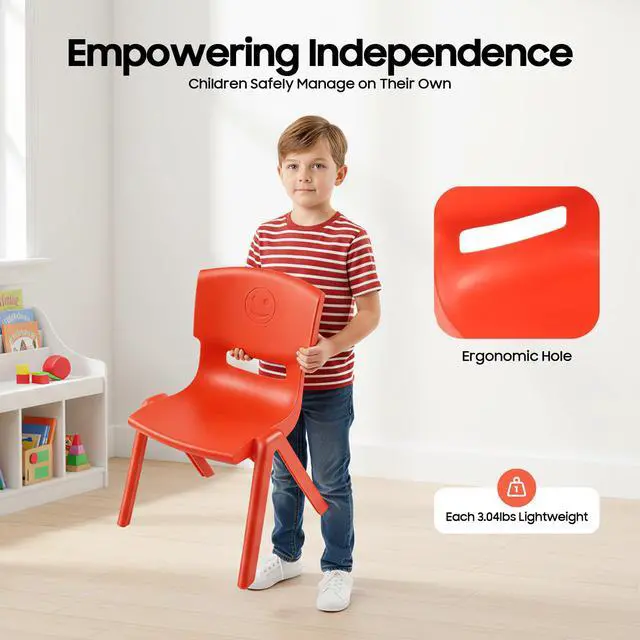 Alt view image 6 of 7 - 6Pcs Stackable School Chairs, 11 inch Height Kids Colorful Plastic Stack Chair, Plastic Classrooms Chairs for School, Daycare, Children's Bedrooms, Preschools, 220lbs Capacity