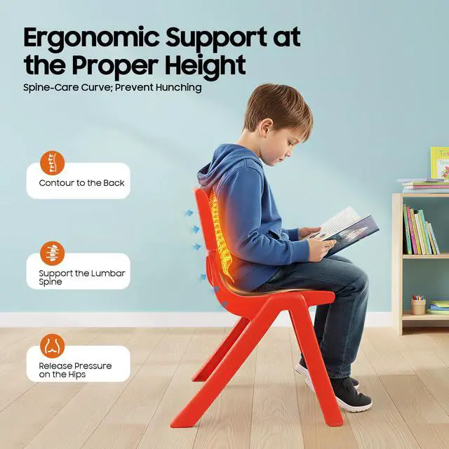 Alt view image 4 of 7 - 6Pcs Stackable School Chairs, 11 inch Height Kids Colorful Plastic Stack Chair, Plastic Classrooms Chairs for School, Daycare, Children's Bedrooms, Preschools, 220lbs Capacity