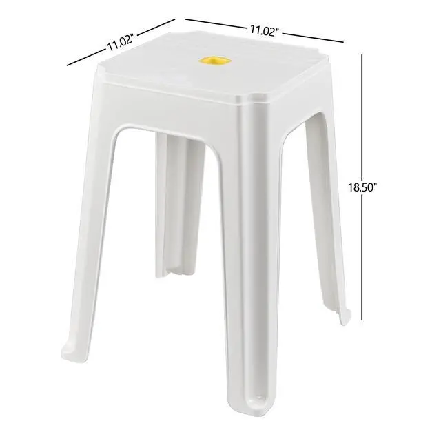 Alt view image 3 of 7 - 6 Pack White Plastic Portable Square Stacking Nesting Stools | 18.5 Inch stool, built-in yellow carry handle, lightweight portable structure, multi-use for home classroom office