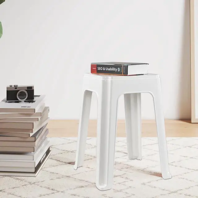 Alt view image 7 of 7 - 6 Pack White Plastic Portable Square Stacking Nesting Stools | 18.5 Inch stool, built-in yellow carry handle, lightweight portable structure, multi-use for home classroom office