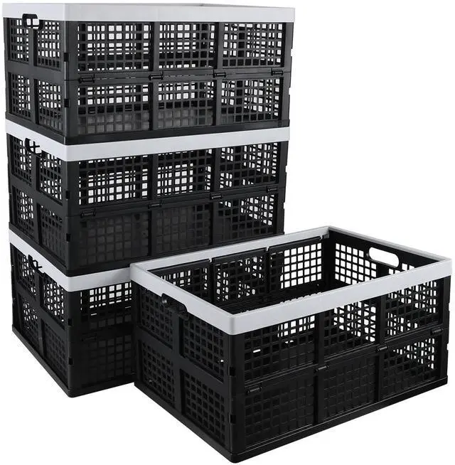 Main image of 66 L Large Stackable Plastic Collapsible Storage Crates, 4 Packs | High-capacity Rectangular Folding Crate, for Garage Storage, Car Trunk, Camping, Picnic