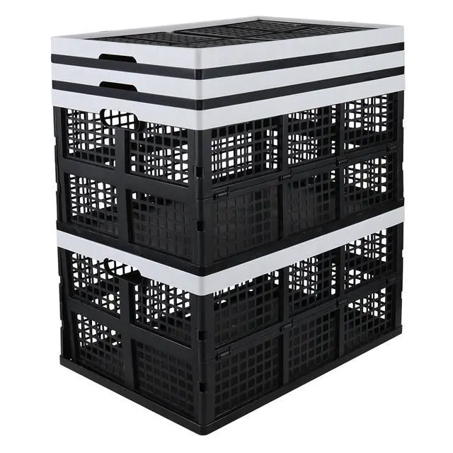 Alt view image 7 of 7 - 66 L Large Stackable Plastic Collapsible Storage Crates, 4 Packs | High-capacity Rectangular Folding Crate, for Garage Storage, Car Trunk, Camping, Picnic