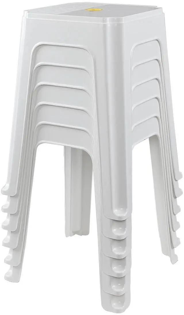 Main image of 6-Pack 18.7 inch Height Square Portable Plastic Seat Stool, White | Convenient Carry Hole, Stable Support Legs, Stackable for Storage, for Home Restaurant School Party Use